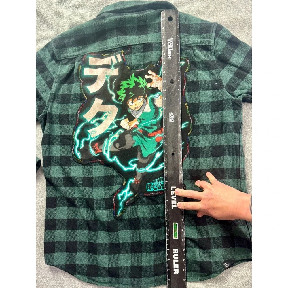Vans My Hero Academia Deku Custom Plaid Flannel Shirt Mens Large‎ Green Black
